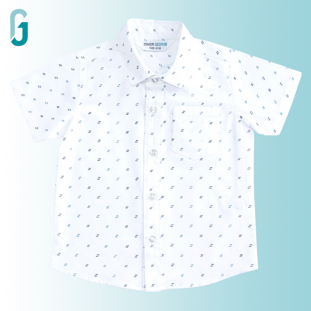 Shirt - White -Printed - L.Blue/Navy - N/C Short Sleeve