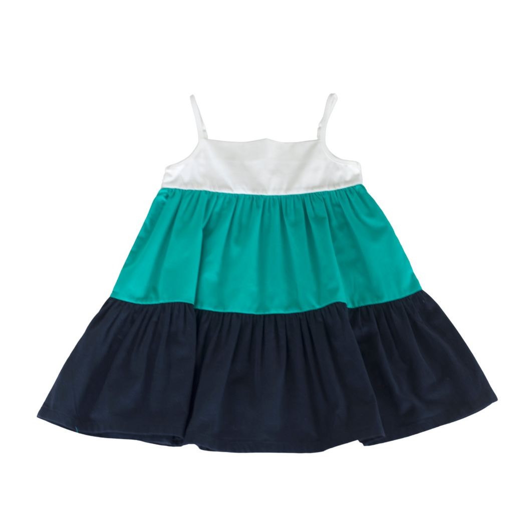 Dress - Frill - White - Green - Navy