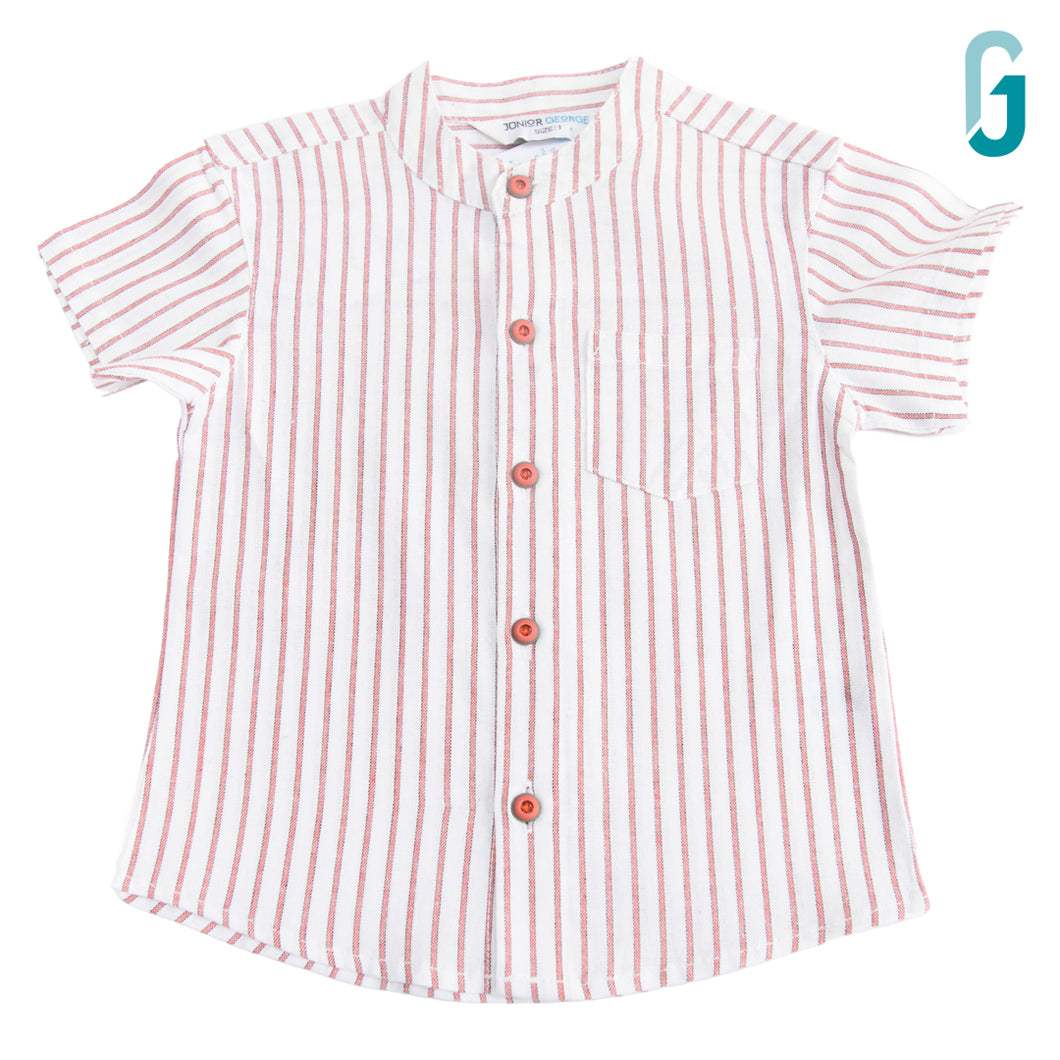 Shirt Chinese Collar Red/White Stripes