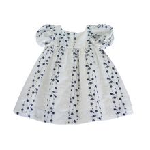 Load image into Gallery viewer, Dress- Floral puff sleeve dress -(Navy blue &amp; white)
