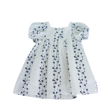 Load image into Gallery viewer, Dress- Floral puff sleeve dress -(Navy blue &amp; white)
