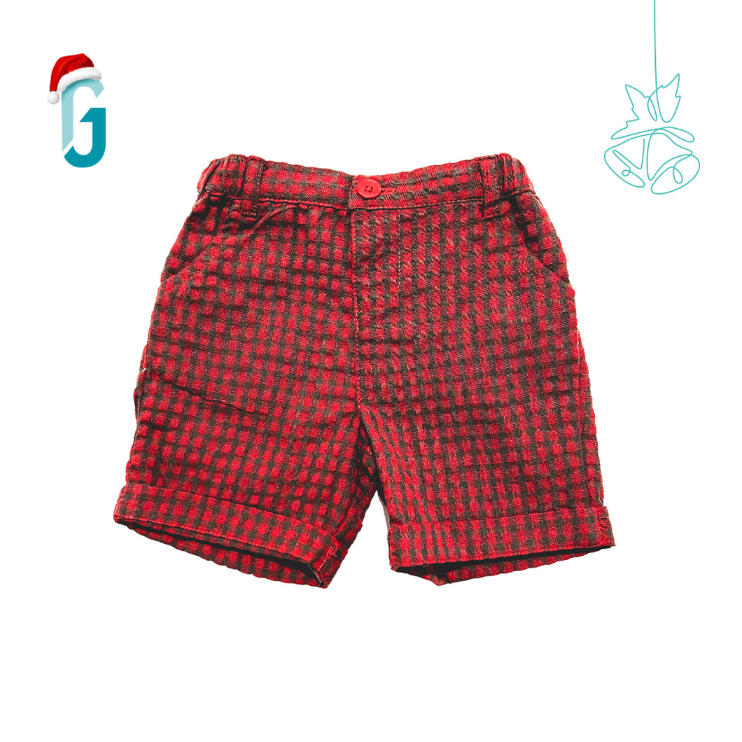Short-(Red And Dark Green Linen )