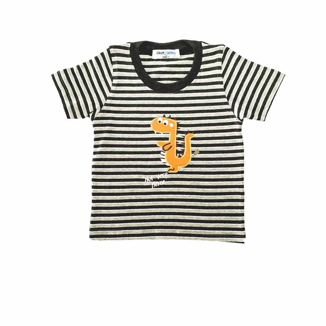 Crewneck- Dinosaur Not Very Fierce (Grey,White,Black Stripe)