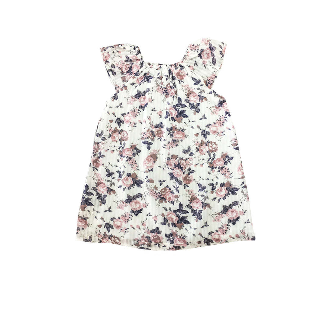 Dress - White  Floral (Pink, Grey and White Flowers )