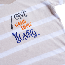 Load image into Gallery viewer, Crewneck - Stripes - One Handsome Bunny (Light Brown and Whie)
