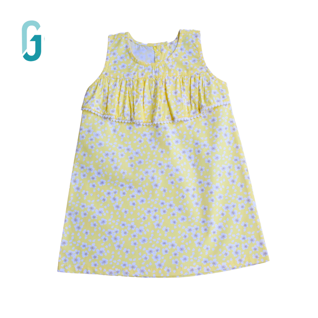 Dresss - Yellow -Grey Flowers