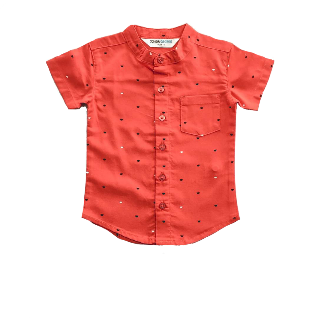 Shirt - Chinese Collar Shirt ( Red With Crown )
