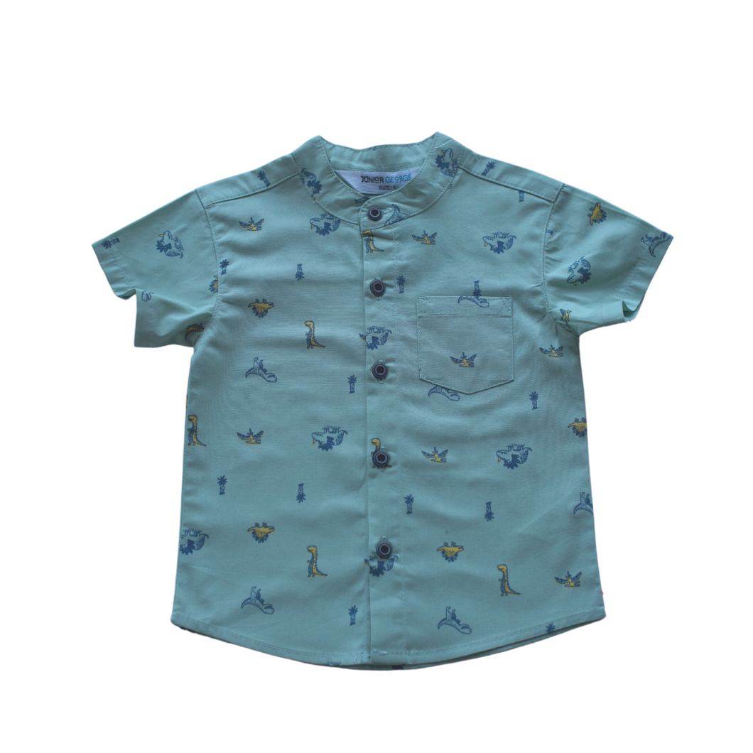 Shirt - Dinosaur - Chinese Collar (Teal)