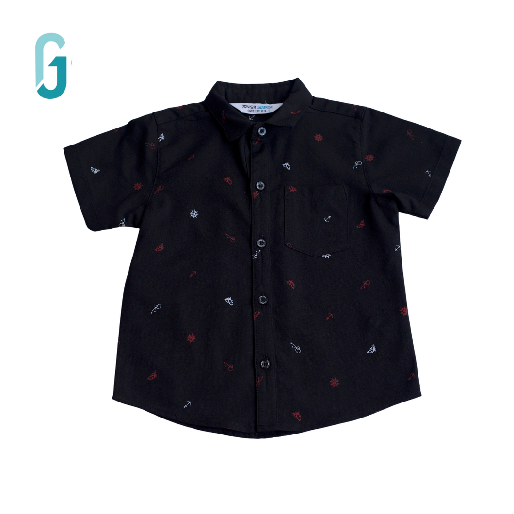 Shirt -Linen Black -Printed