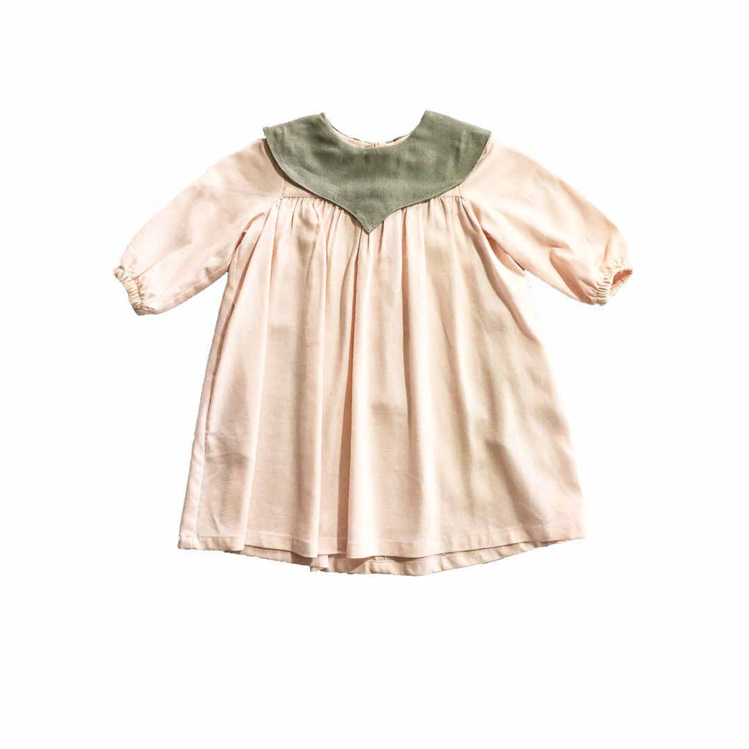 Dress - Pink  Cat Collar Long Sleeve (Pink,Grey )