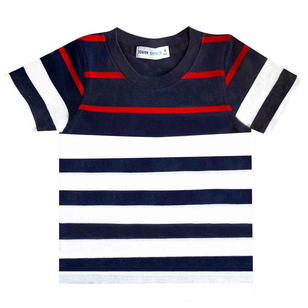 Crewneck -Stripes (White, Navy Blue,Red)