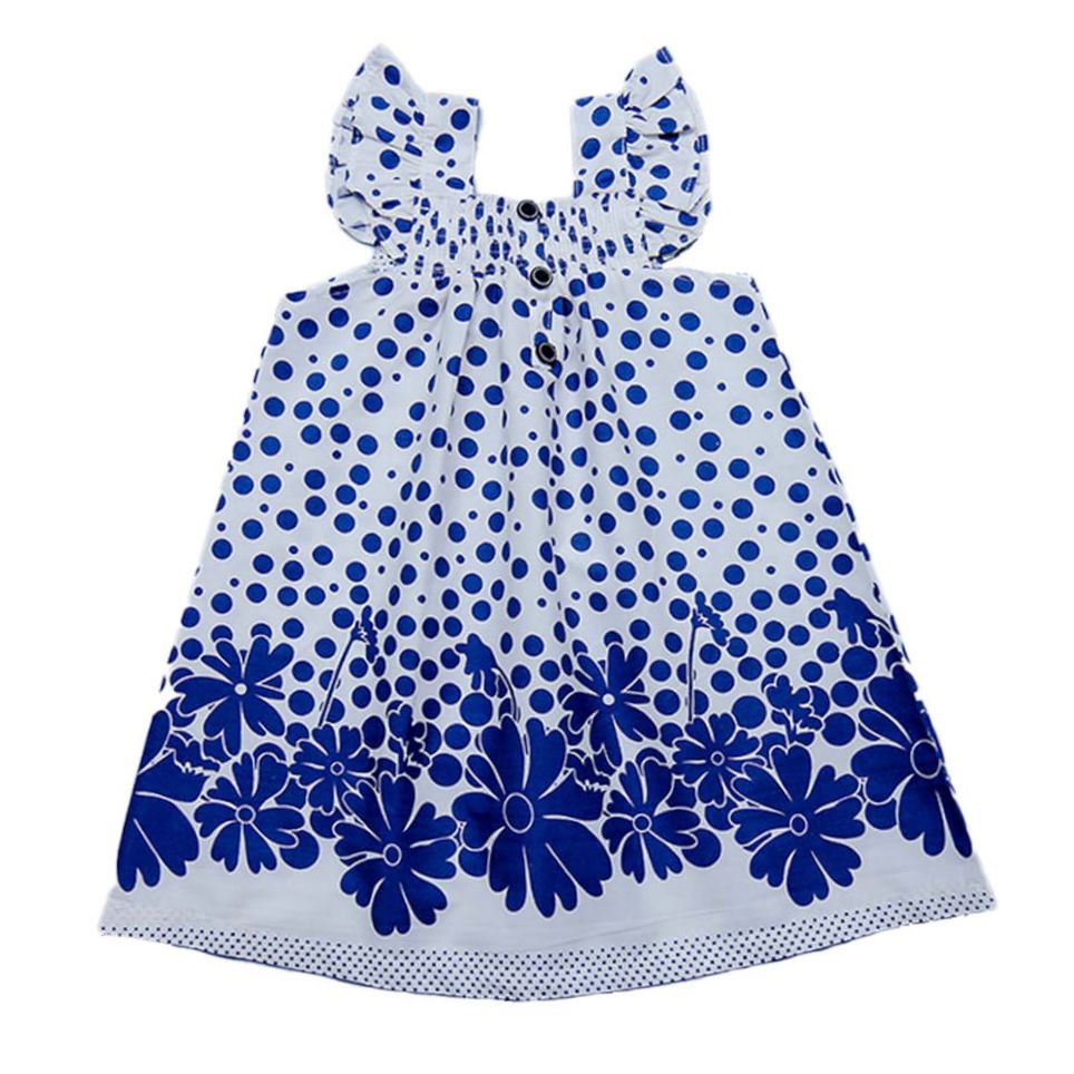 Dress - Cotton (White,Navy Blue)
