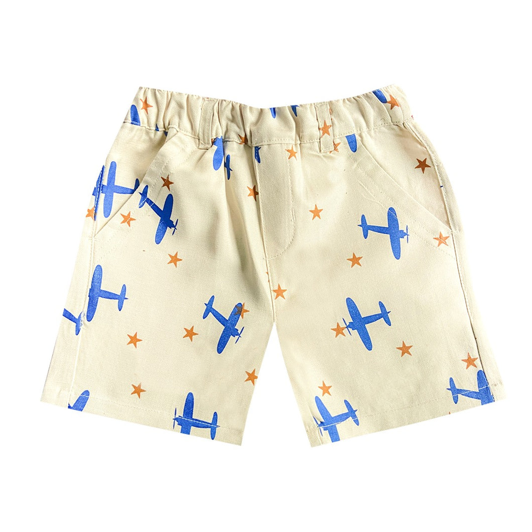 Short - Linen - Aircraft Printed (Beige)